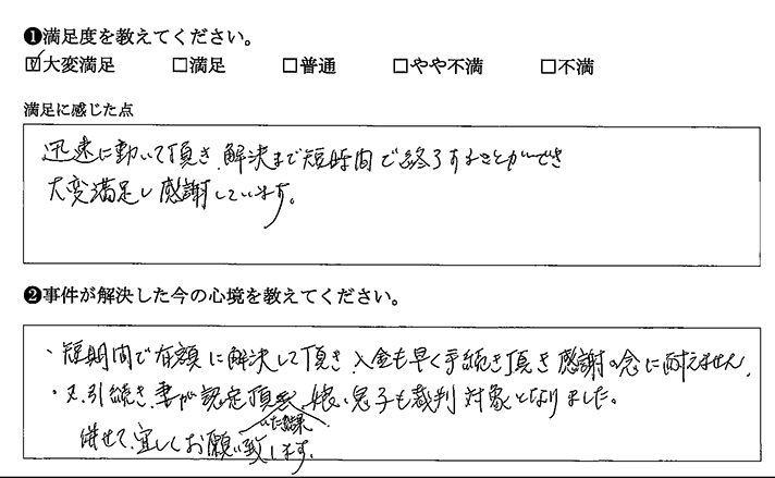 迅速な対応で、短時間で解決することができました