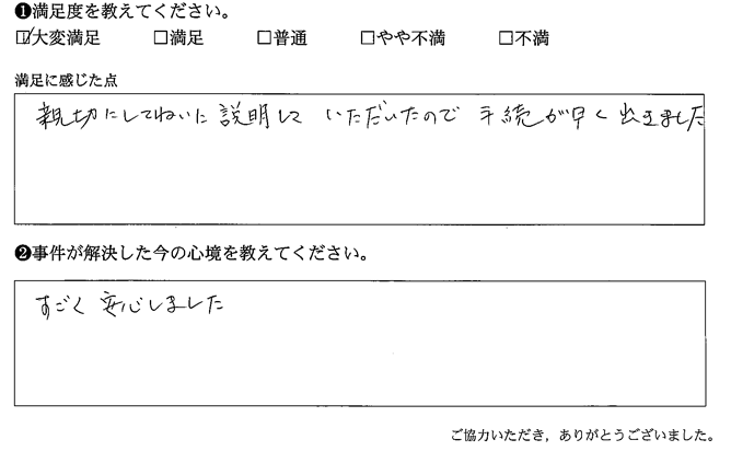 親切、ていねいに説明していただいたので手続が早く出きました