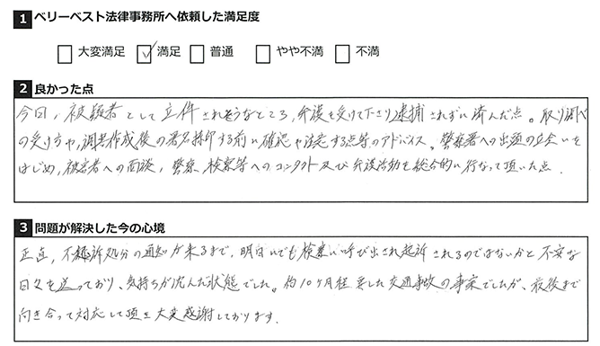 弁護を受けて下さり、不起訴処分に導いてくれました